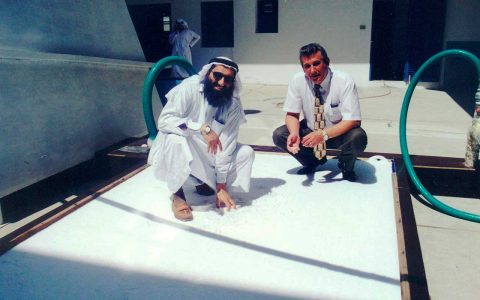 Directors of "Magnetic Technologies" while Demonstrating Cryogenic Technologies, Ice under direct sunlight, temperature of the air Being +48o C